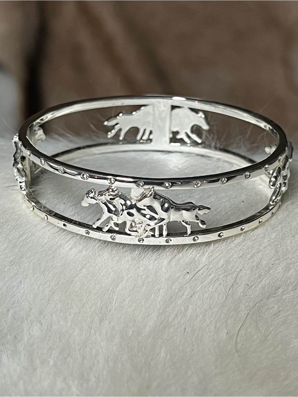 Silver Horse Motif Bangle Bracelet